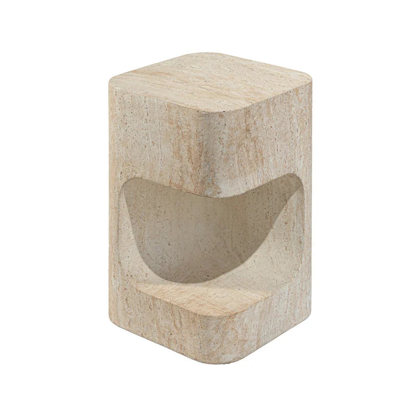 Grover Outdoor Faux Stone Asymmetrical Side Table
