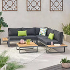 Roomfitters 5-Seater Outdoor Sofa Set, Weather-Resistant Cushioned Patio Seating, Modern Metal Frame