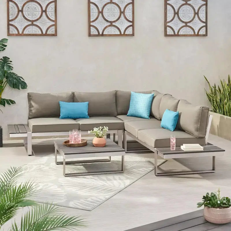 Roomfitters 5-Seater Outdoor Sofa Set, Weather-Resistant Cushioned Patio Seating, Modern Metal Frame