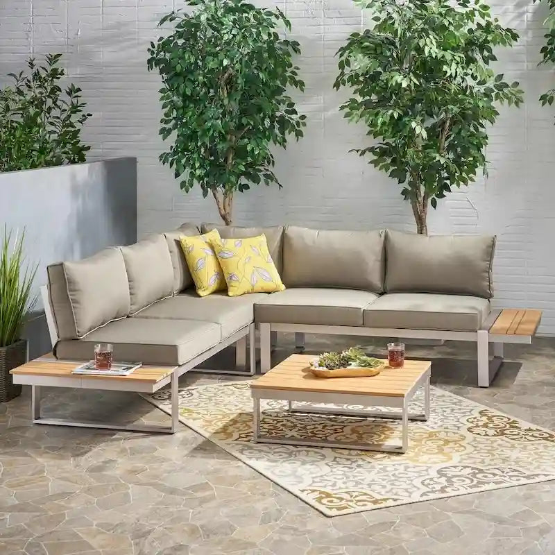 Roomfitters 5-Seater Outdoor Sofa Set, Weather-Resistant Cushioned Patio Seating, Modern Metal Frame