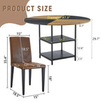 Outdoor 47.3 inch Dining Set with Double-layer Storage and 4 Brown Technology Fabric Dining Chairs