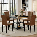 Outdoor 47.3 inch Dining Set with Double-layer Storage and 4 Brown Technology Fabric Dining Chairs