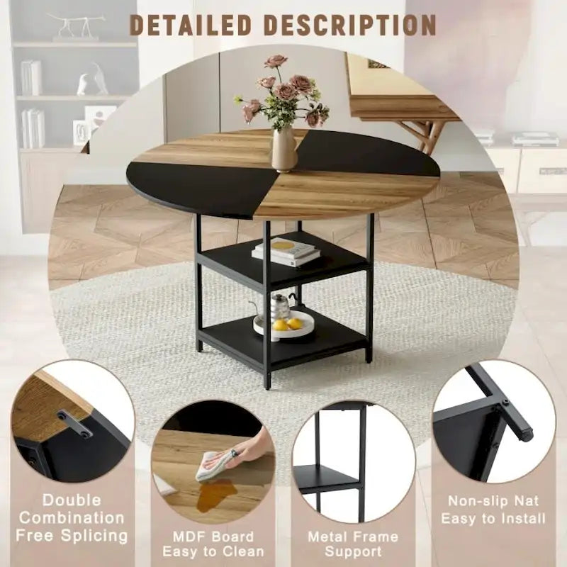 Outdoor 47.3 inch Dining Set with Double-layer Storage and 4 Brown Technology Fabric Dining Chairs