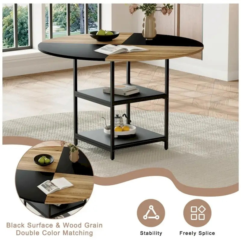 Outdoor 47.3 inch Dining Set with Double-layer Storage and 4 Brown Technology Fabric Dining Chairs