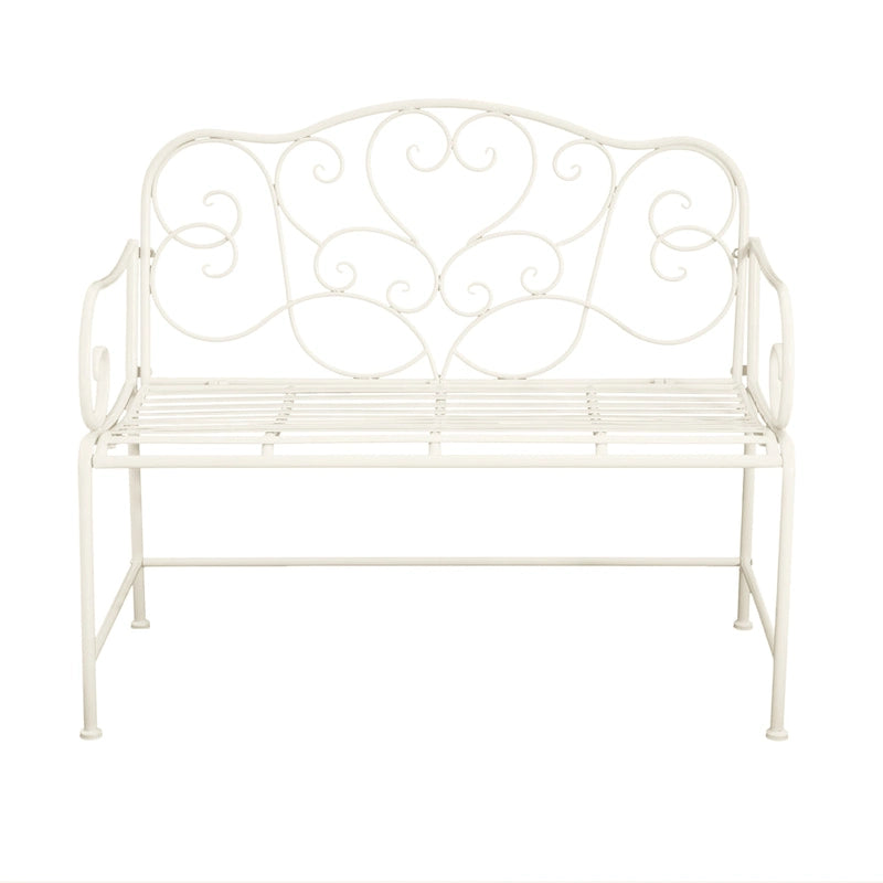 Roomfitters Vintage Metal Garden Bench, Elegant Scrollwork Design, Weather-Resistant Outdoor Loveseat, Antique White