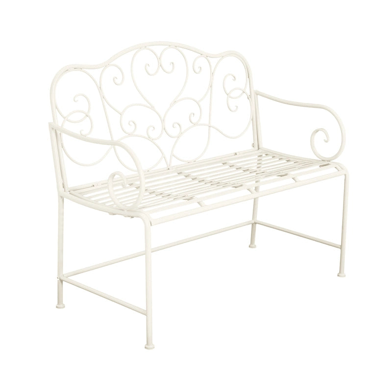 Roomfitters Vintage Metal Garden Bench, Elegant Scrollwork Design, Weather-Resistant Outdoor Loveseat, Antique White