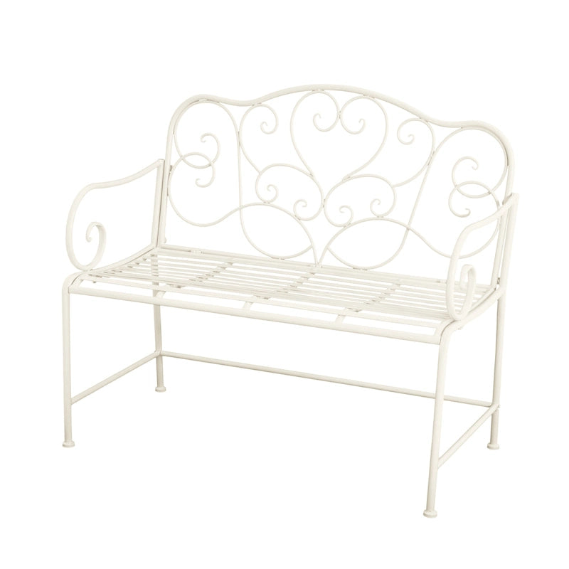 Roomfitters Vintage Metal Garden Bench, Elegant Scrollwork Design, Weather-Resistant Outdoor Loveseat, Antique White