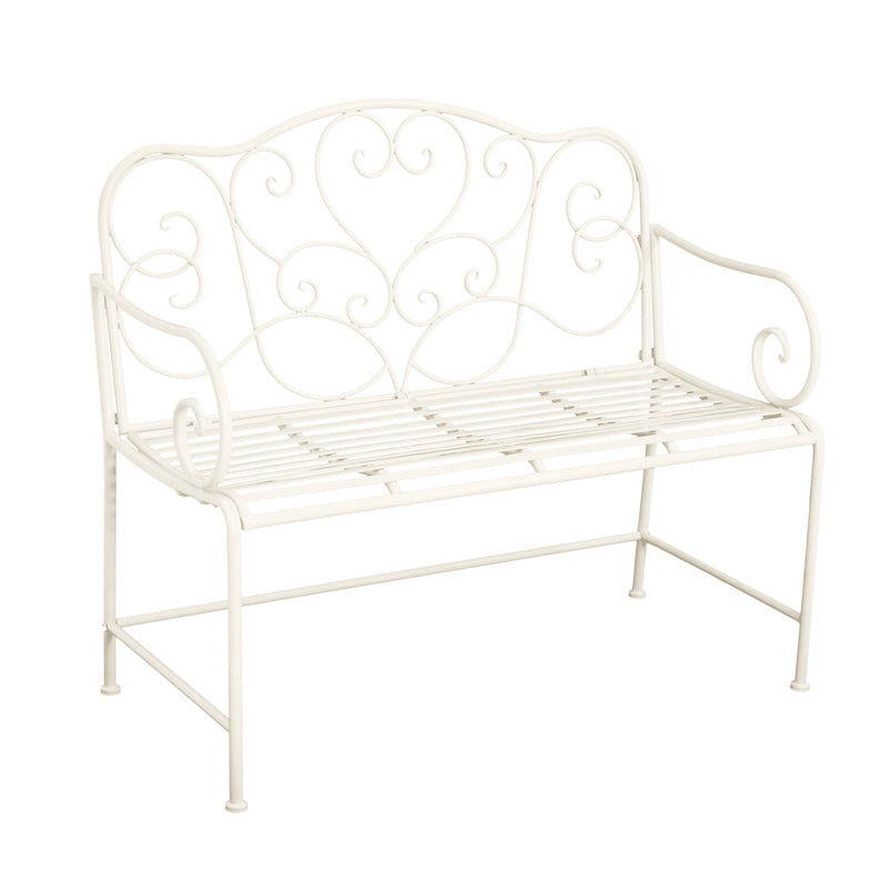 Roomfitters Vintage Metal Garden Bench, Elegant Scrollwork Design, Weather-Resistant Outdoor Loveseat, Antique White
