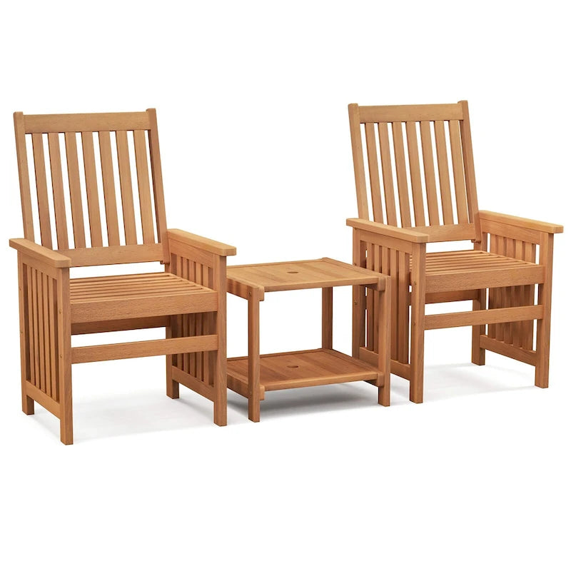 Gymax 3PCS Furniture Set w/ 1.5 Umbrella Hole Hardwood Table &