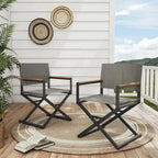 Folding 2-Pack Directors Chairs, Sling and Woodgrain Armrests, Black