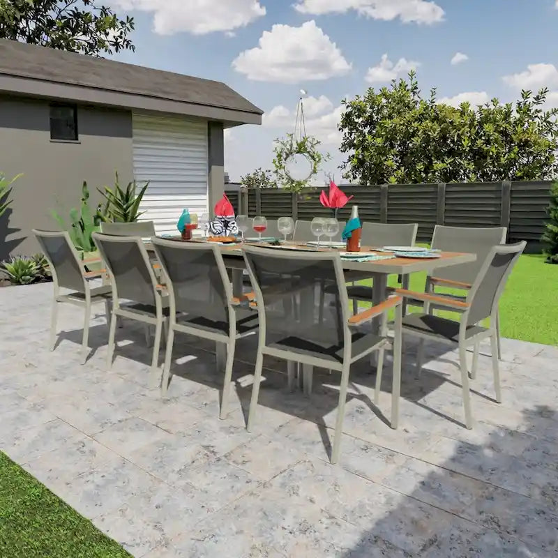 Catania Grey Seagull 11-Piece Aluminum Outdoor Dining Set with Sling Set in Pewter - N/A