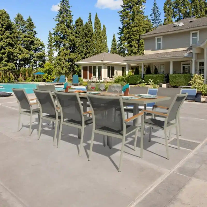 Catania Grey Seagull 11-Piece Aluminum Outdoor Dining Set with Sling Set in Pewter - N/A