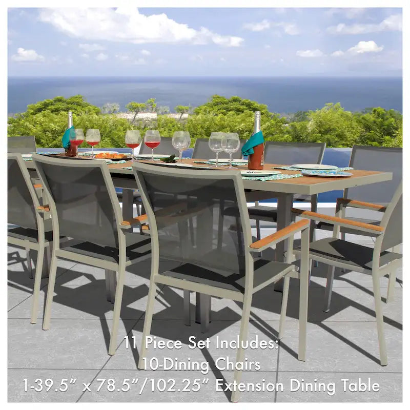 Catania Grey Seagull 11-Piece Aluminum Outdoor Dining Set with Sling Set in Pewter - N/A