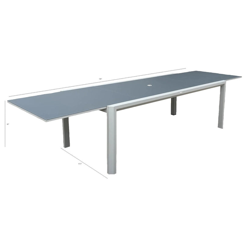 Vesuvio Light Grey 11-Piece Aluminum Outdoor Dining Set with Sling Set in Midnight Grey - N/A