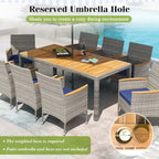 Gymax 9 Pieces Patio PE Wicker Dining Set Outdoor Acacia Wood Table &