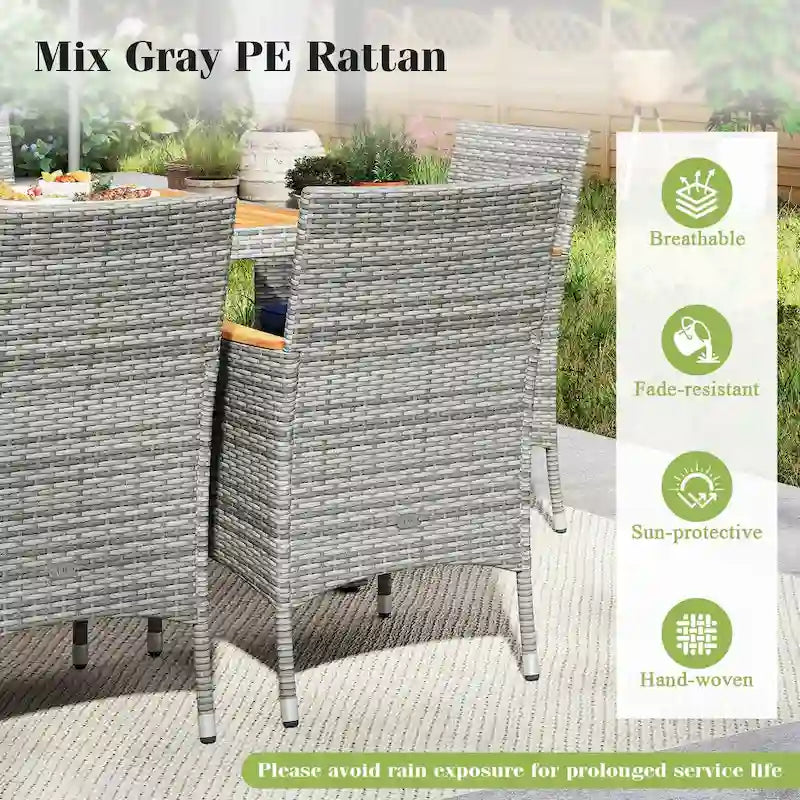 Gymax 9 Pieces Patio PE Wicker Dining Set Outdoor Acacia Wood Table &