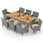 Gymax 9 Pieces Patio PE Wicker Dining Set Outdoor Acacia Wood Table &