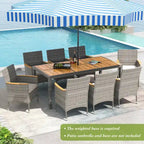 Gymax 9 Pieces Patio PE Wicker Dining Set Outdoor Acacia Wood Table &