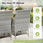 Gymax 9 Pieces Patio PE Wicker Dining Set Outdoor Acacia Wood Table &