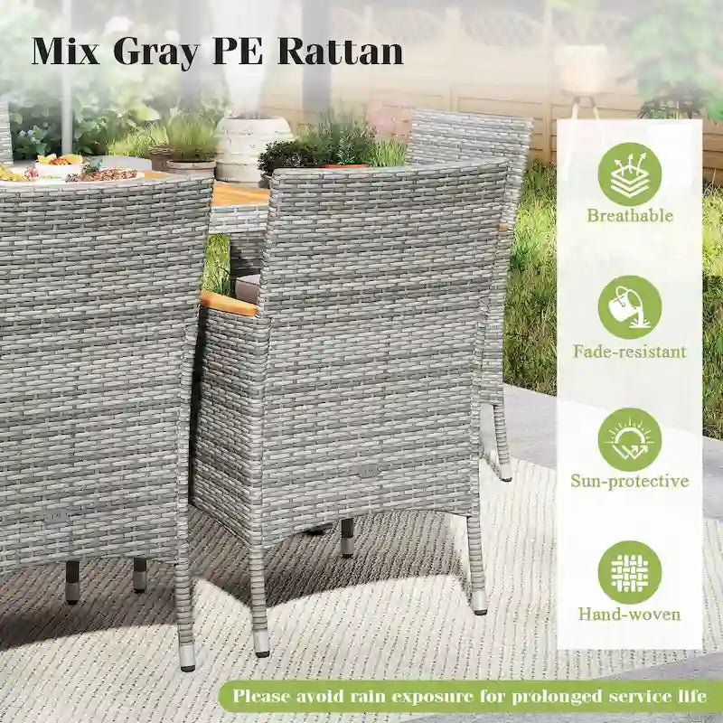 Gymax 9 Pieces Patio PE Wicker Dining Set Outdoor Acacia Wood Table &