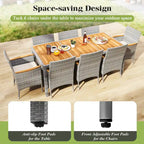 Gymax 9 Pieces Patio PE Wicker Dining Set Outdoor Acacia Wood Table &