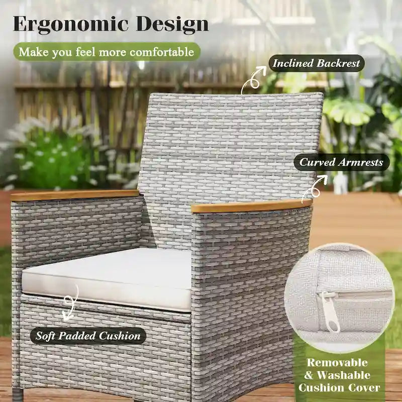 Gymax 9 Pieces Patio PE Wicker Dining Set Outdoor Acacia Wood Table &