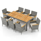 Gymax 9 Pieces Patio PE Wicker Dining Set Outdoor Acacia Wood Table &