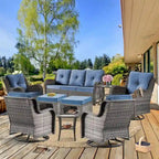 9 Pieces Outdoor Patio Furniture Set Wicker Swivel Chair with Ottoman