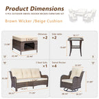 9 Pieces Outdoor Patio Furniture Set Wicker Swivel Chair with Ottoman