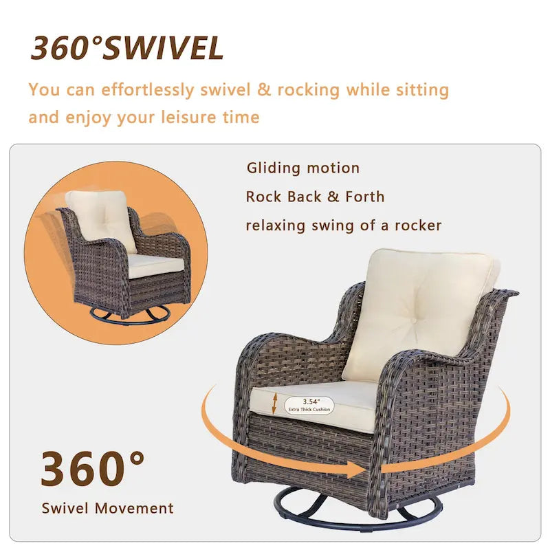 9 Pieces Outdoor Patio Furniture Set Wicker Swivel Chair with Ottoman