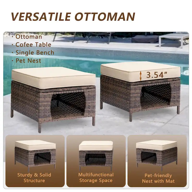 9 Pieces Outdoor Patio Furniture Set Wicker Swivel Chair with Ottoman