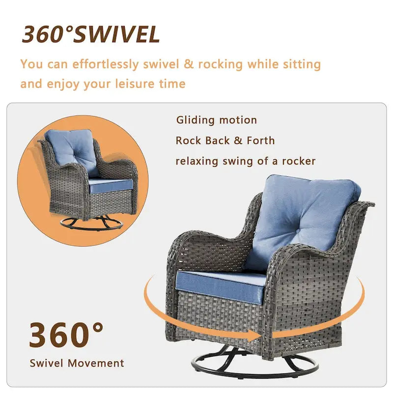9 Pieces Outdoor Patio Furniture Set Wicker Swivel Chair with Ottoman