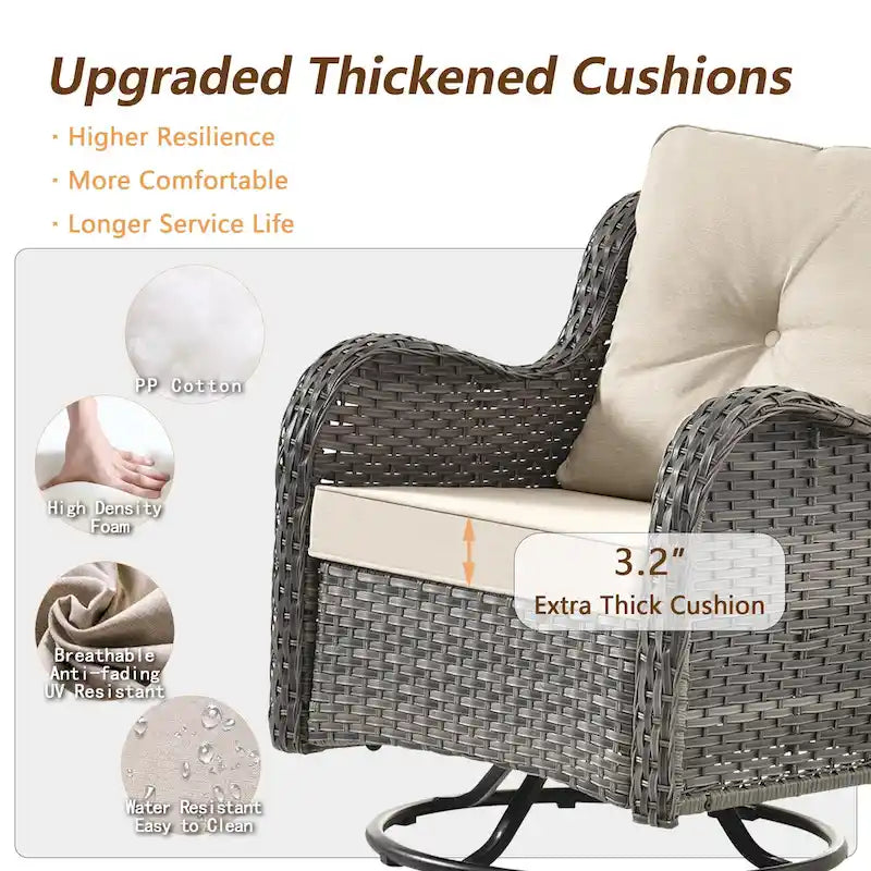 9 Pieces Outdoor Patio Furniture Set Wicker Swivel Chair with Ottoman