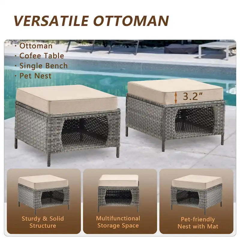 9 Pieces Outdoor Patio Furniture Set Wicker Swivel Chair with Ottoman