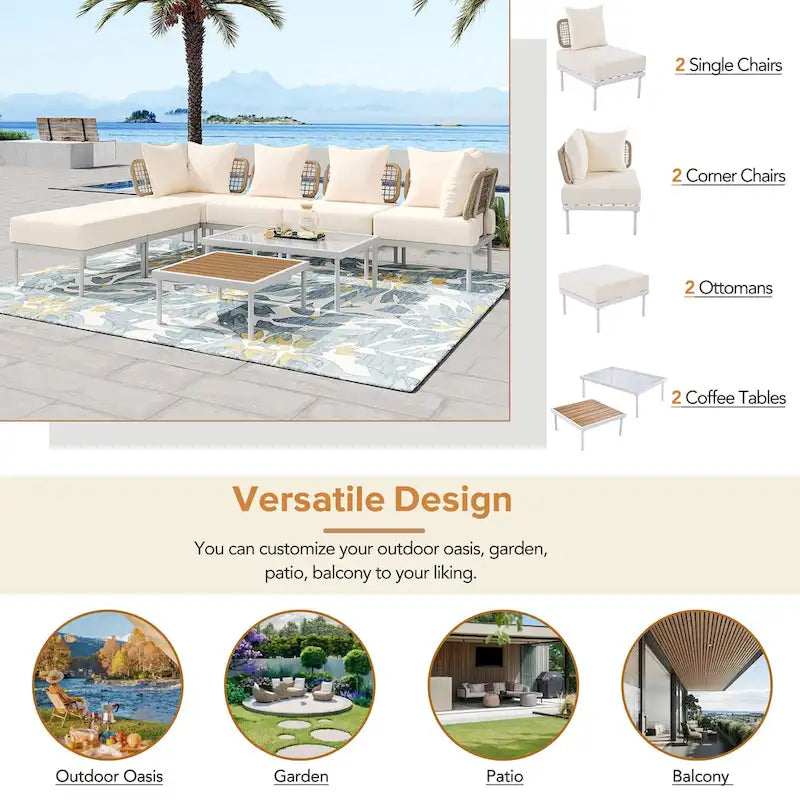 8-Piece Patio Sectional Sofa Set with Coffee Table
