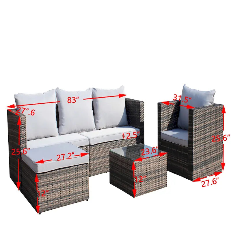 Outdoor 4-Piece PE Rattan Wicker Cushioned Sofa Set and Coffee Table