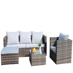 Outdoor 4-Piece PE Rattan Wicker Cushioned Sofa Set and Coffee Table