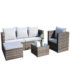Outdoor 4-Piece PE Rattan Wicker Cushioned Sofa Set and Coffee Table
