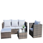 Outdoor 4-Piece PE Rattan Wicker Cushioned Sofa Set and Coffee Table