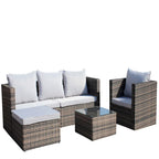 Outdoor 4-Piece PE Rattan Wicker Cushioned Sofa Set and Coffee Table