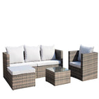 Outdoor 4-Piece PE Rattan Wicker Cushioned Sofa Set and Coffee Table