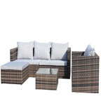 Outdoor 4-Piece PE Rattan Wicker Cushioned Sofa Set and Coffee Table