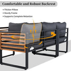 4-Piece Patio Furniture Set with Coffee Table, Outdoor L-shaped Metal and Wood Frame Sectional Sofa Set w/ Cushions for Garden