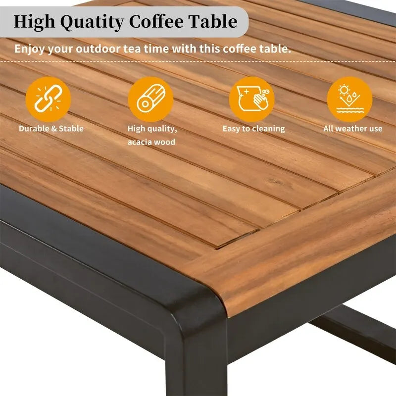 4-Piece Patio Furniture Set with Coffee Table, Outdoor L-shaped Metal and Wood Frame Sectional Sofa Set w/ Cushions for Garden