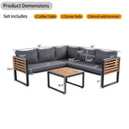4-Piece Patio Furniture Set with Coffee Table, Outdoor L-shaped Metal and Wood Frame Sectional Sofa Set w/ Cushions for Garden