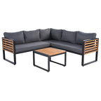 4-Piece Patio Furniture Set with Coffee Table, Outdoor L-shaped Metal and Wood Frame Sectional Sofa Set w/ Cushions for Garden