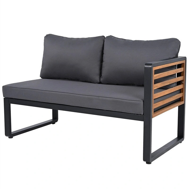 4-Piece Patio Furniture Set with Coffee Table, Outdoor L-shaped Metal and Wood Frame Sectional Sofa Set w/ Cushions for Garden
