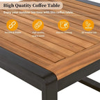 4-Piece Patio Furniture Set with Coffee Table, Outdoor L-shaped Metal and Wood Frame Sectional Sofa Set w/ Cushions for Garden