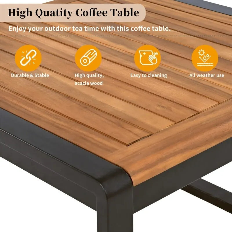 4-Piece Patio Furniture Set with Coffee Table, Outdoor L-shaped Metal and Wood Frame Sectional Sofa Set w/ Cushions for Garden