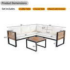 4-Piece Patio Furniture Set with Coffee Table, Outdoor L-shaped Metal and Wood Frame Sectional Sofa Set w/ Cushions for Garden